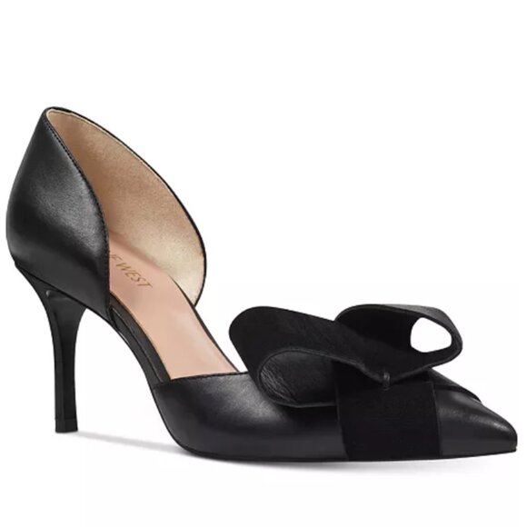 Nine West Mcfally Black Leather d'Orsay Bow Heels Size 6 - Picture 1 of 14